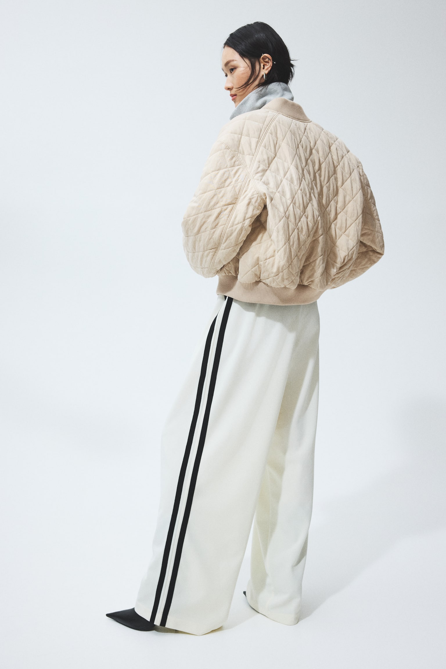 Quilted bomber jacket-Beige - 6