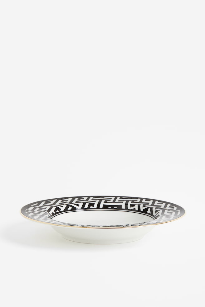 Deep porcelain plate - Black/Patterned/White/Green/Patterned - 1