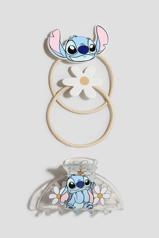 Motif-detail hair elastics and claw - Light blue/Lilo & Stitch - 1