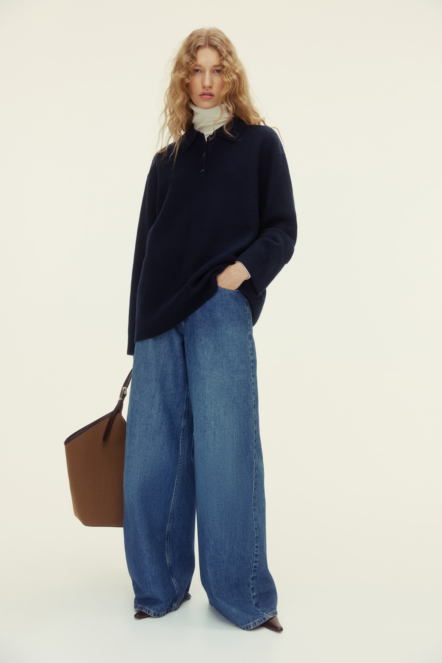 Wool polo jumper - Navy blue/Grey marl - 3