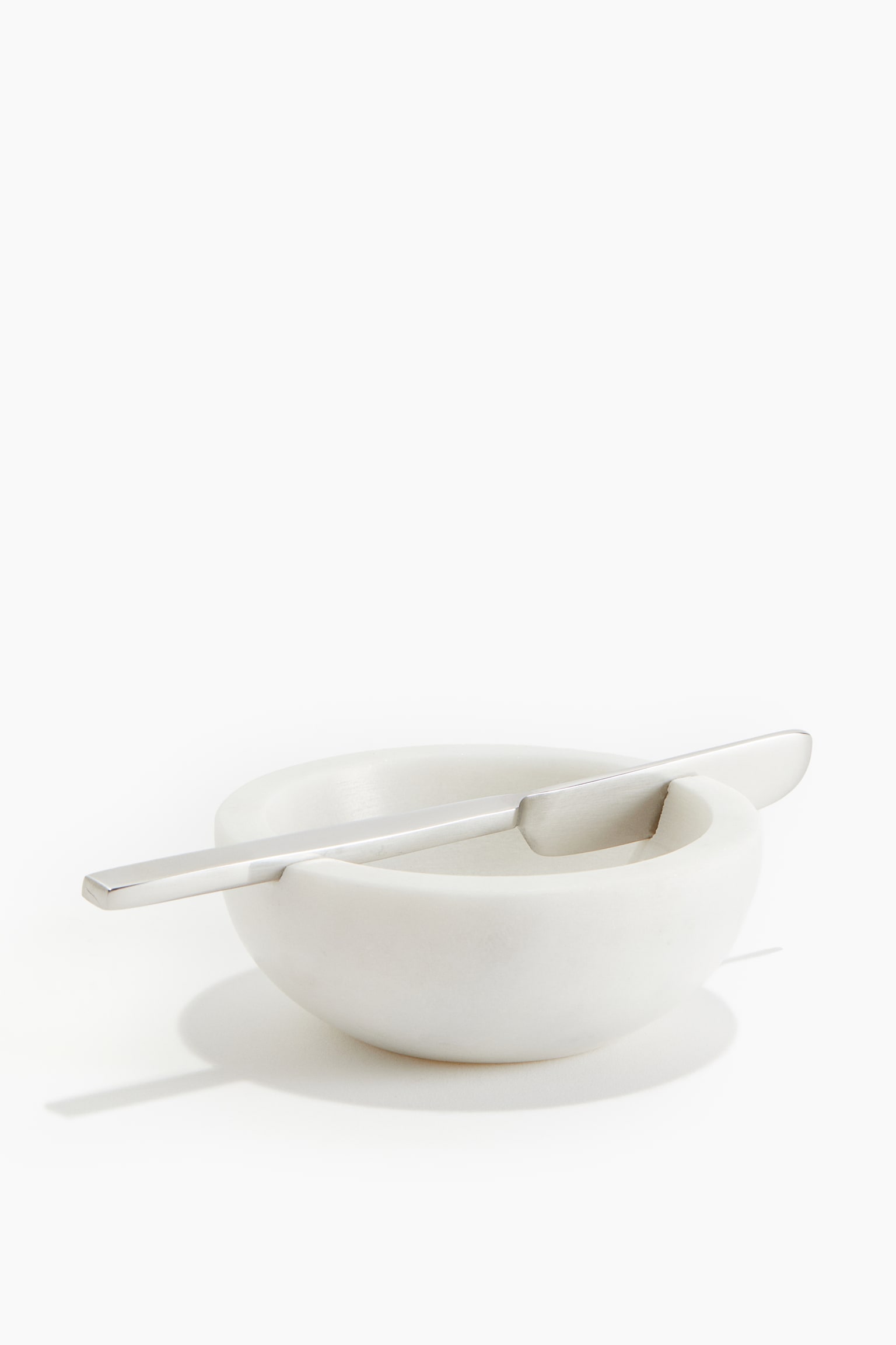 Marble butter bowl with knife - White/Grey - 1