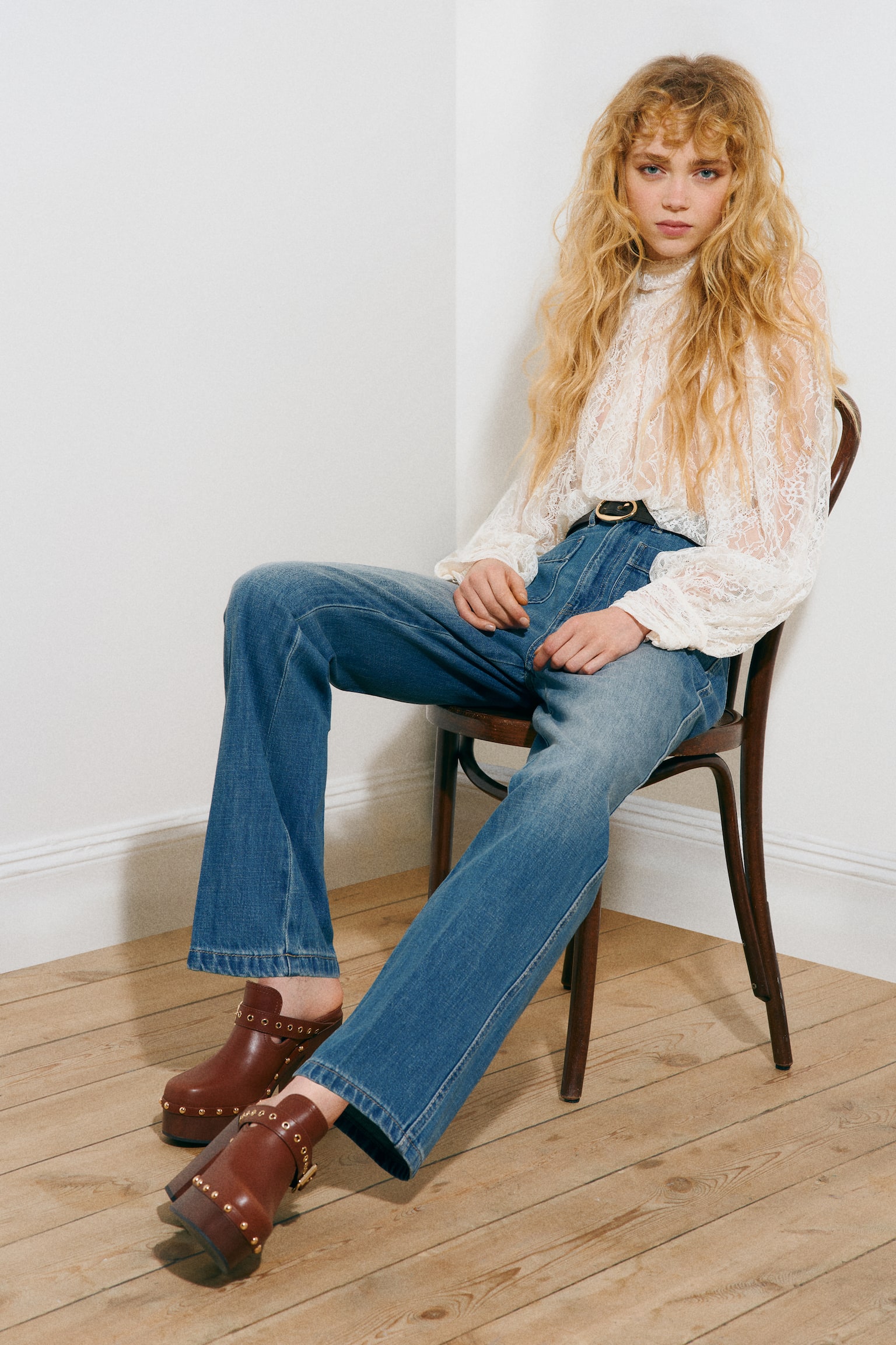 Straight High Waist Jeans - כחול ג'ינס - 1