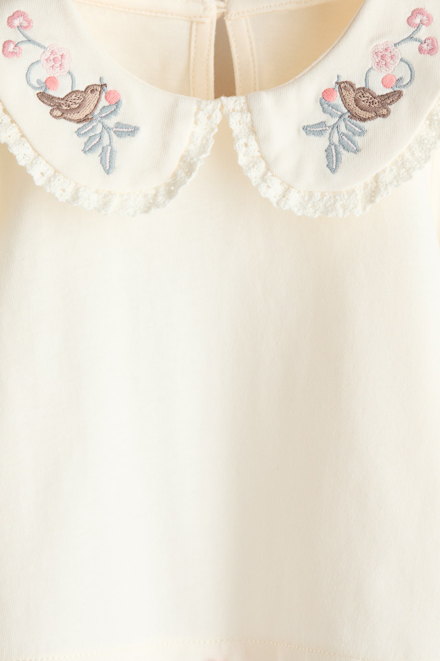 Детская блузка H&M Embroidered-Detail Cotton Blouse, цвет: Кремовый — фото 5