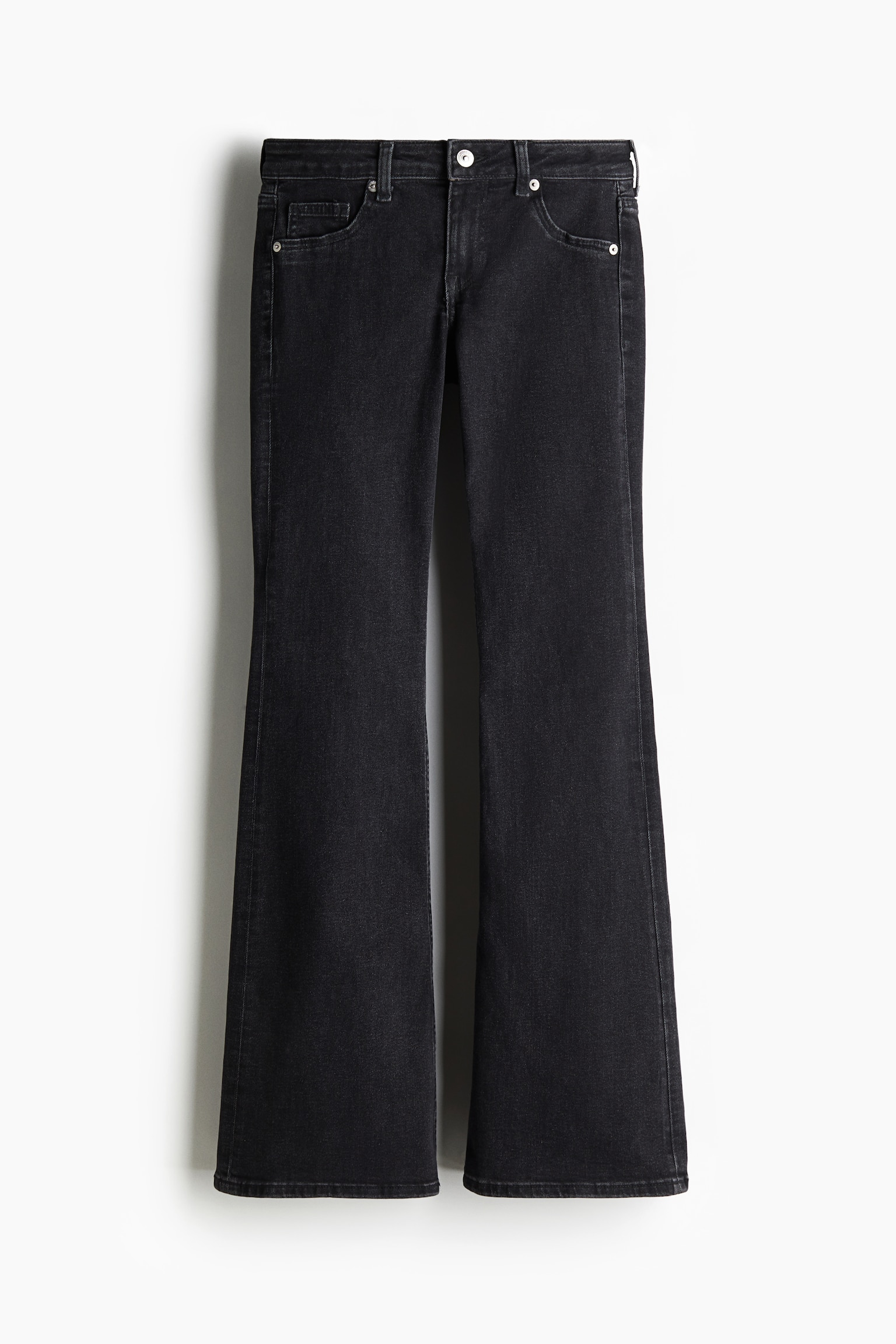 Женские джинсы H&M Low Rise Flared Leg, цвет: Чёрный / Потёртый — фото 1