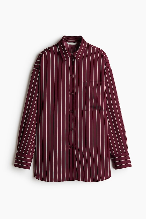 Женская рубашка H&M Loose-Fit Twill, цвет: Бордовый / Полосатый