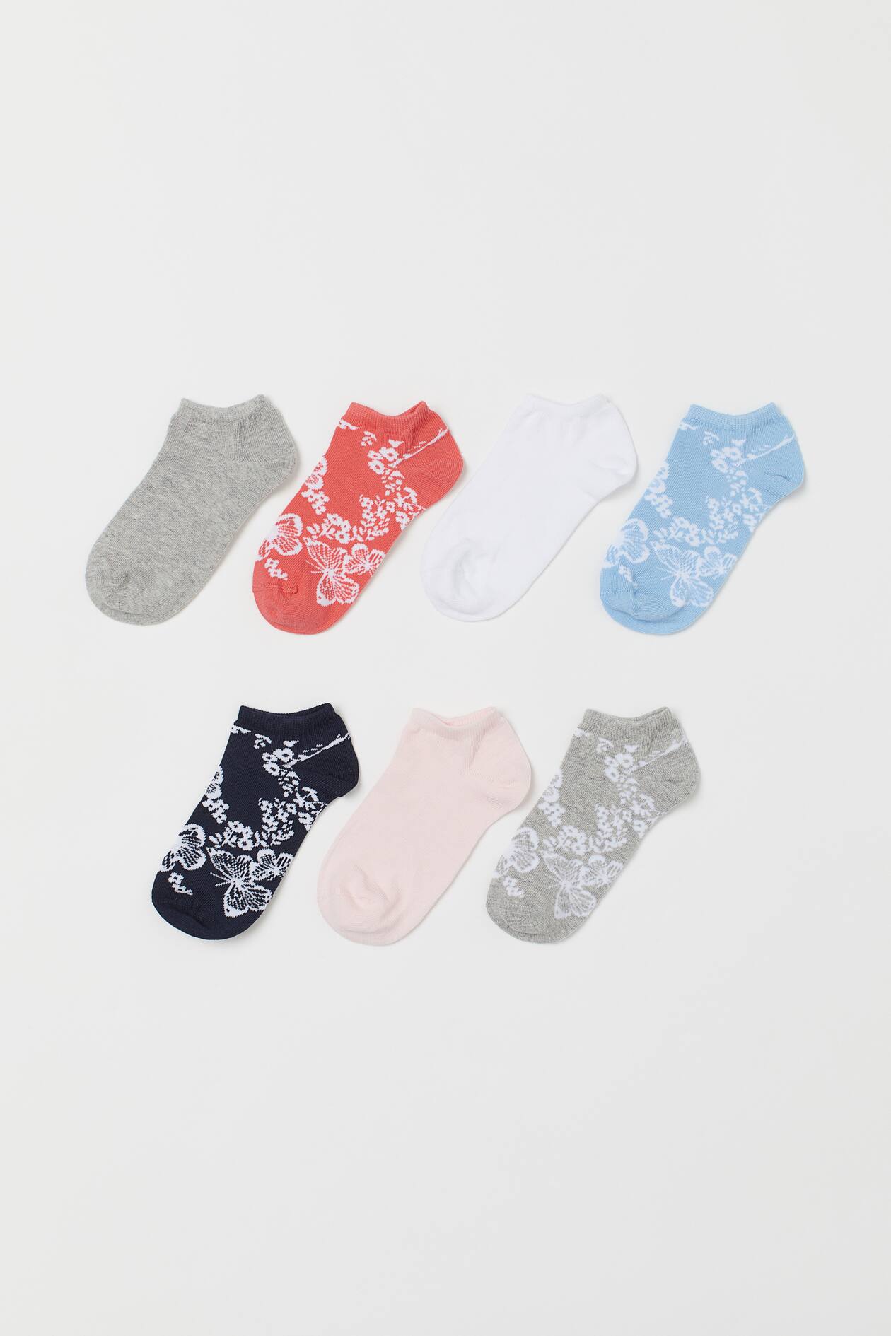 7-pack Ankle Socks - Coral pink/butterflies - Kids | H&M US