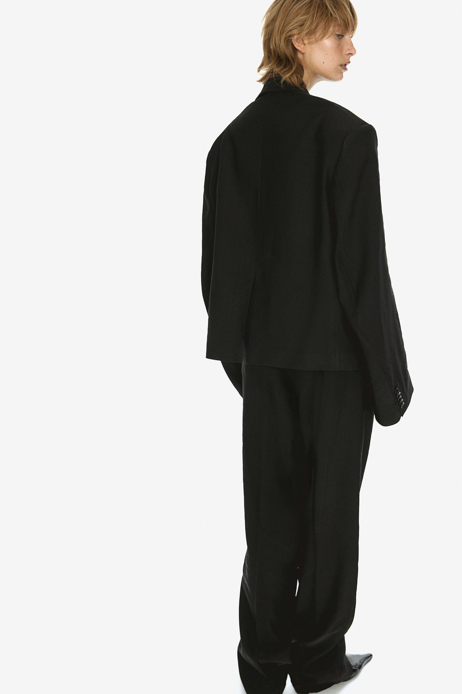 Oversized linen-blend blazer - Black - 8