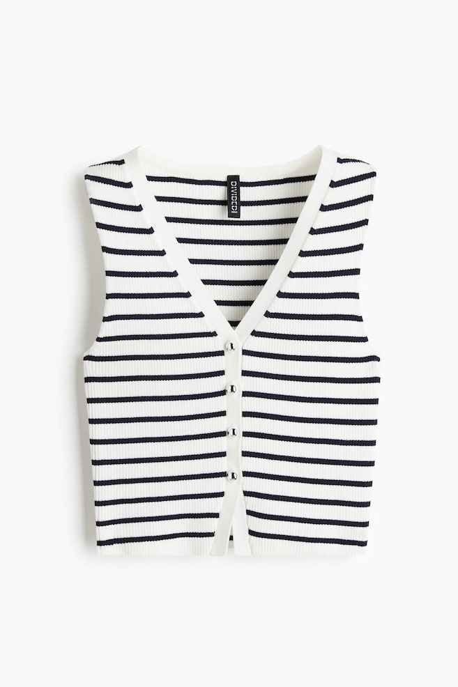 Button-Front Sweater Vest - White/striped/Bright red/White/Black - 1