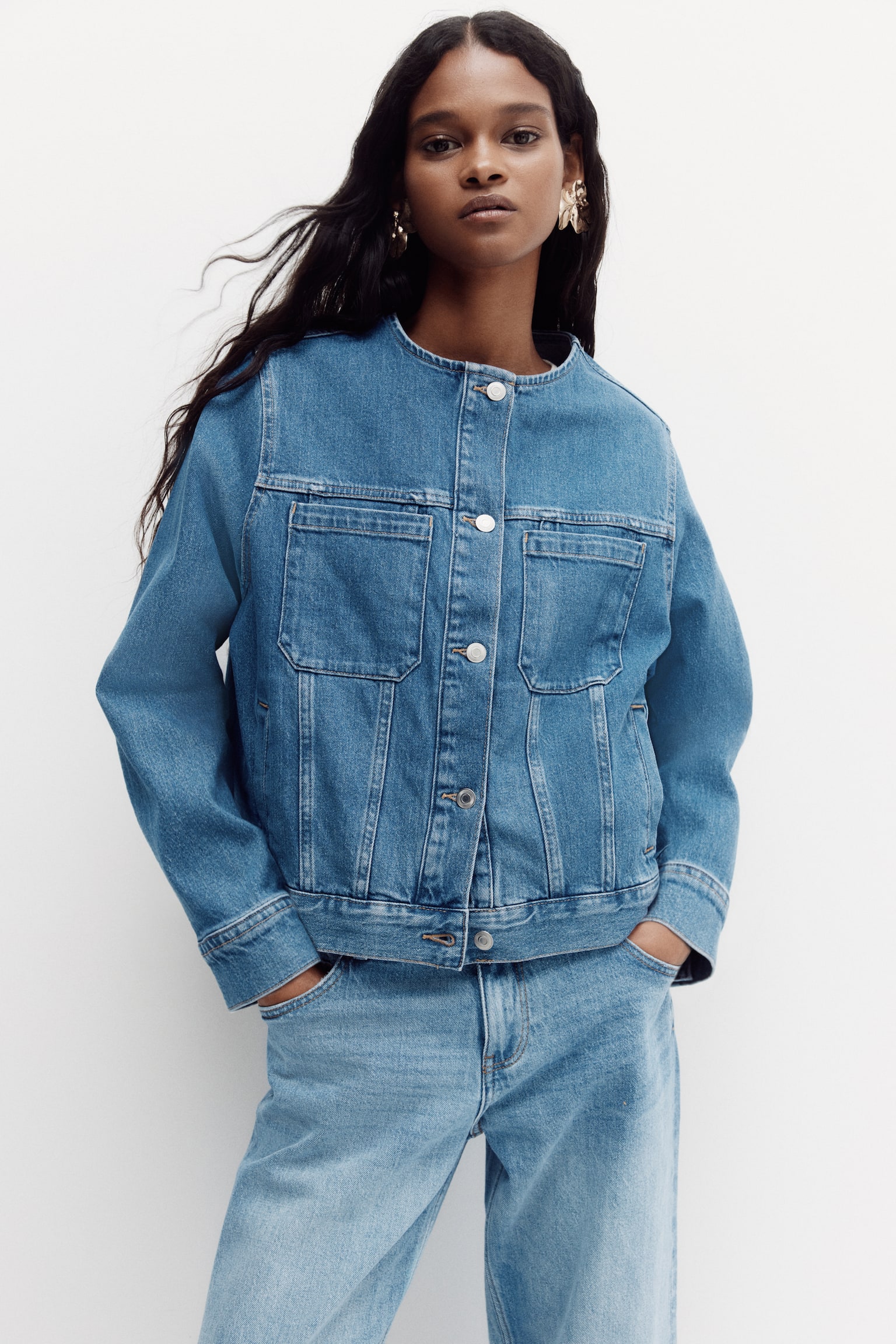 Collarless trucker jacket - Denim blue - 5