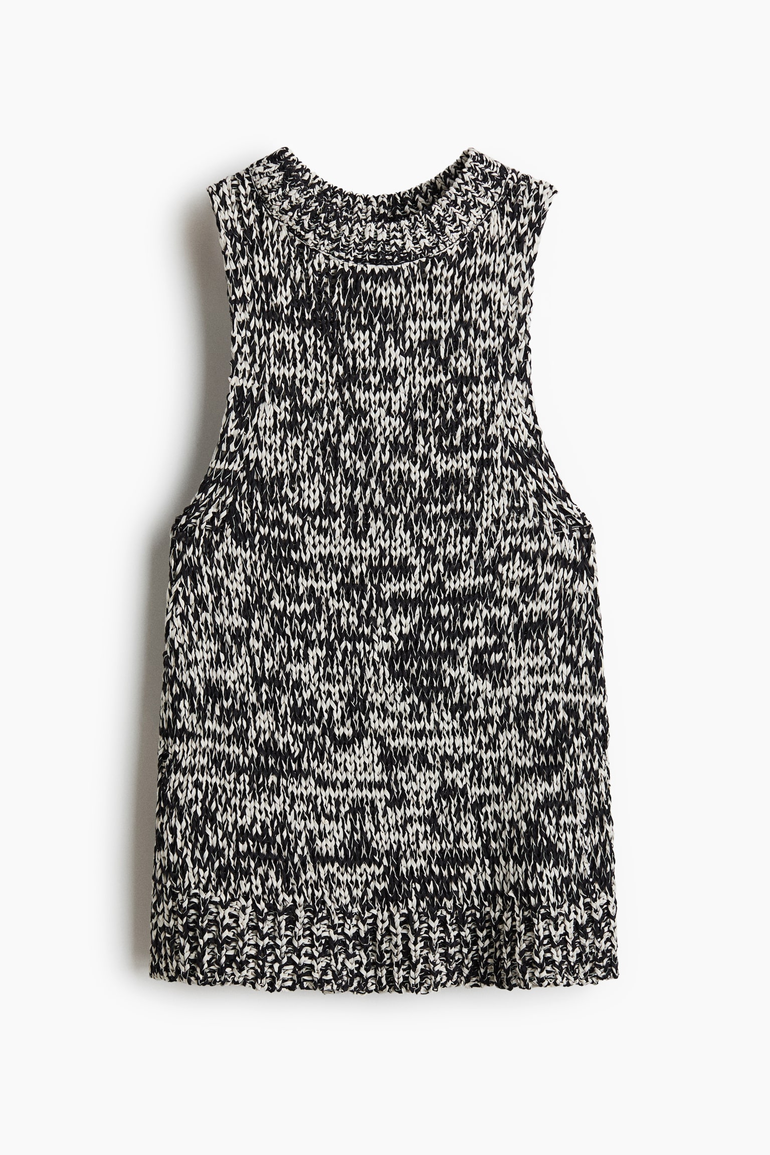 Strukturstrikket singlet - Sort/Hvitmelert/Lys gul - 1