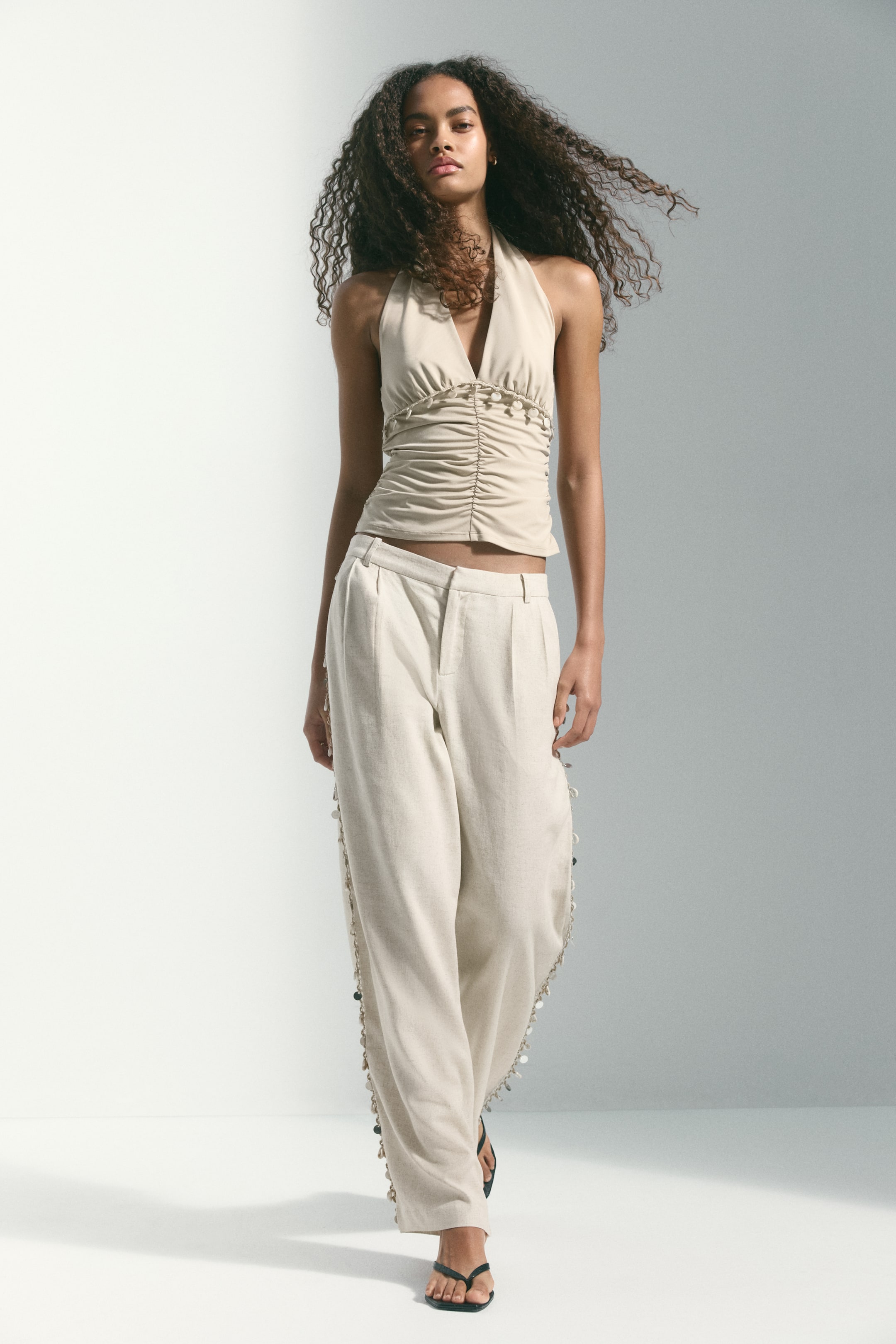 Embellished Linen-Blend Pants