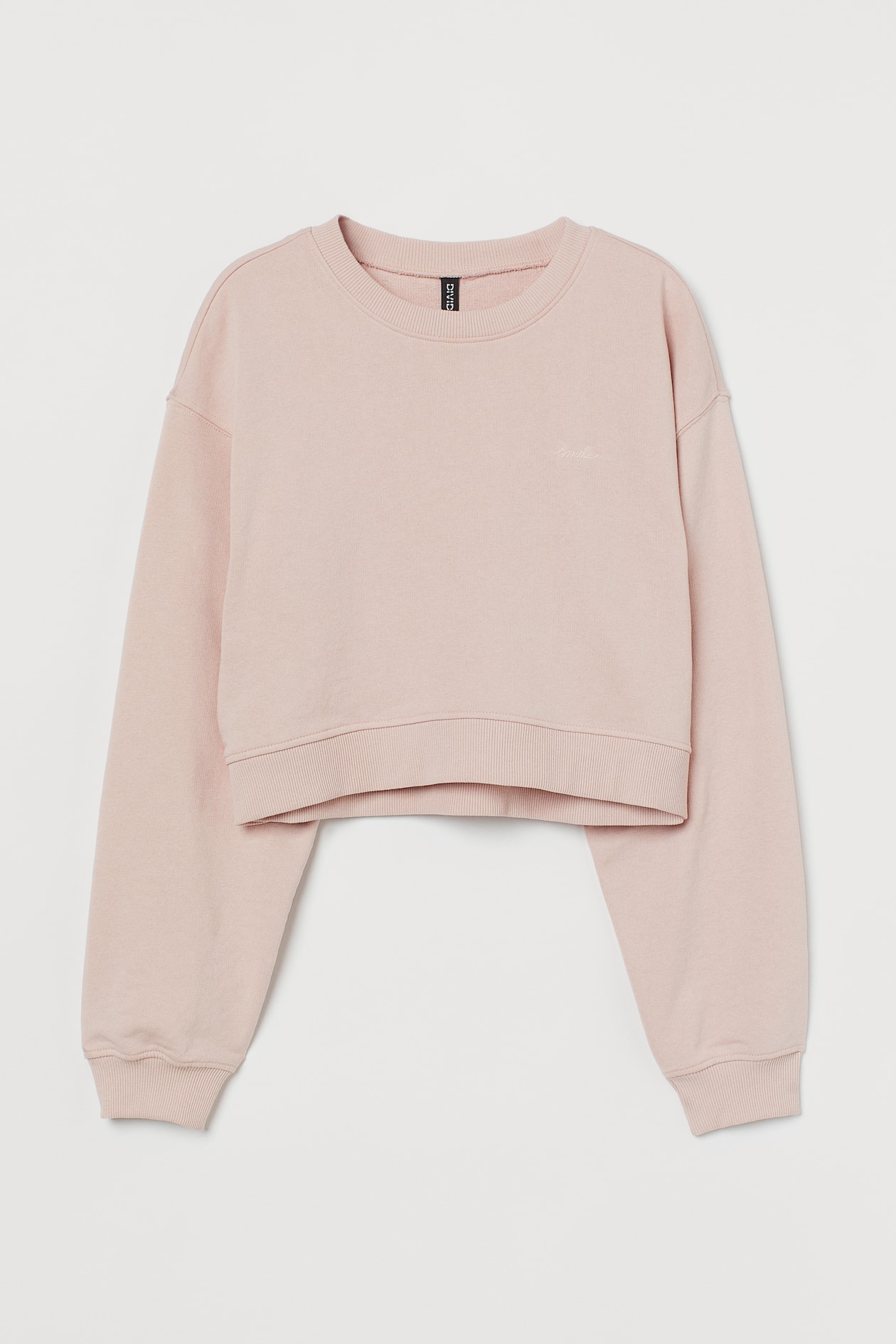 Crop Sweatshirt - Round Neck - Long sleeve - Light powder pink/Smile ...