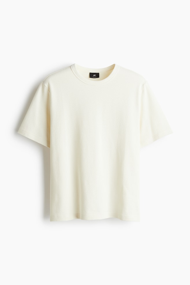 Regular Fit Waffled T-shirt - Cream/Navy blue/Black - 1