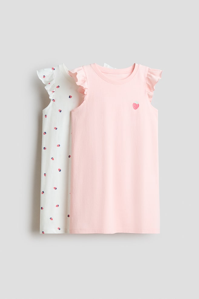 2-pack cotton nightdresses - Light pink/Strawberries/White/Lemons - 1