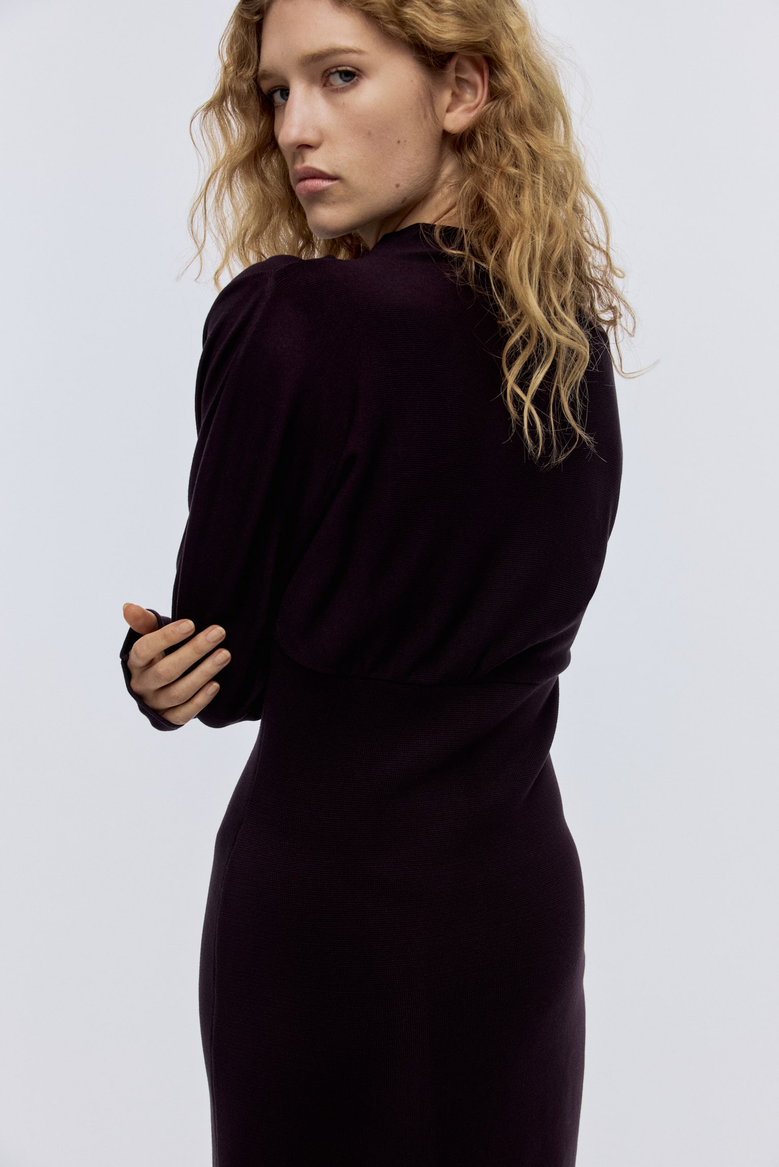 Gathered turtleneck dress - Plum purple/Black - 5