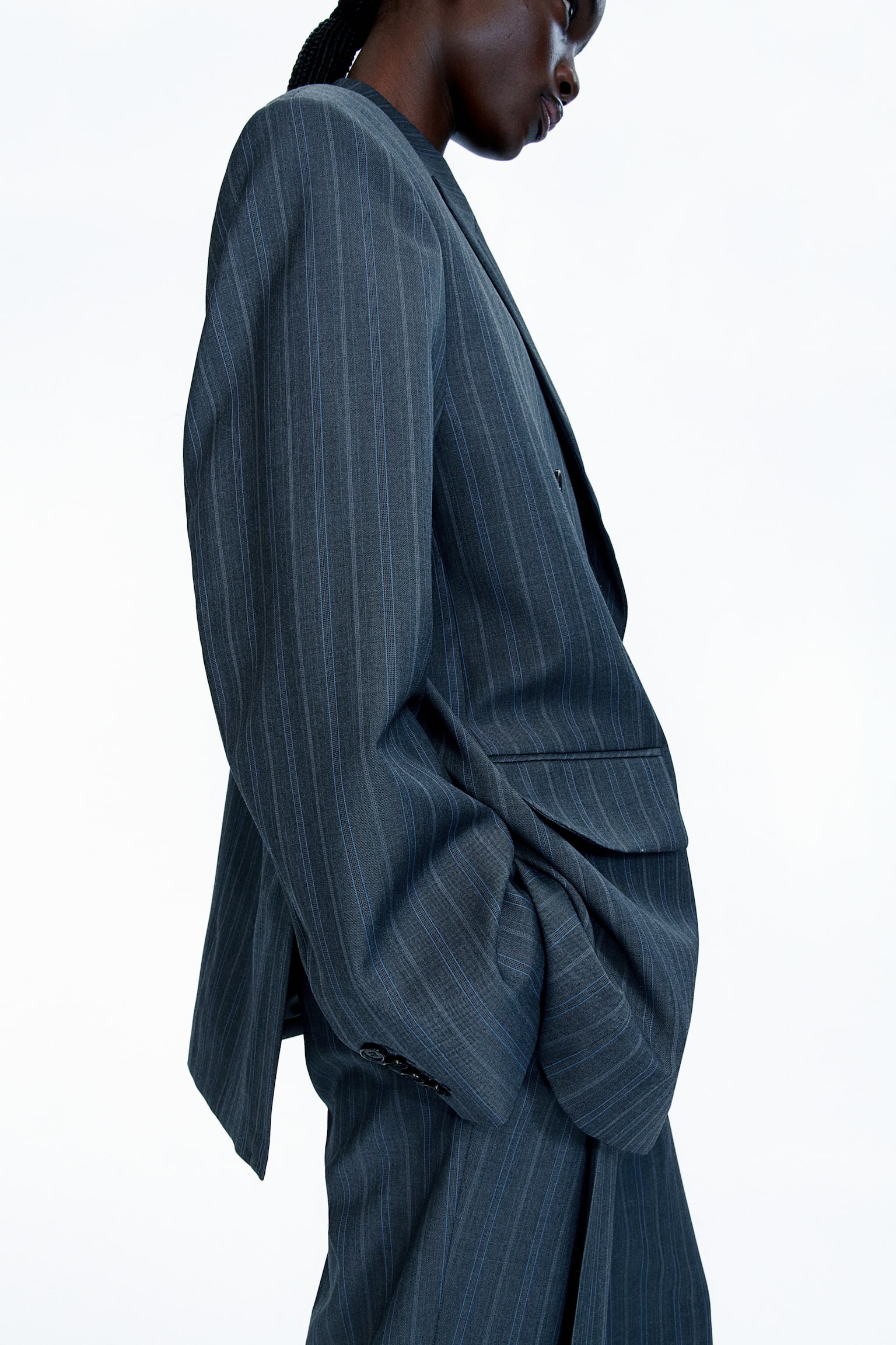 Oversized wool blazer - Dark grey/Pinstriped - 3