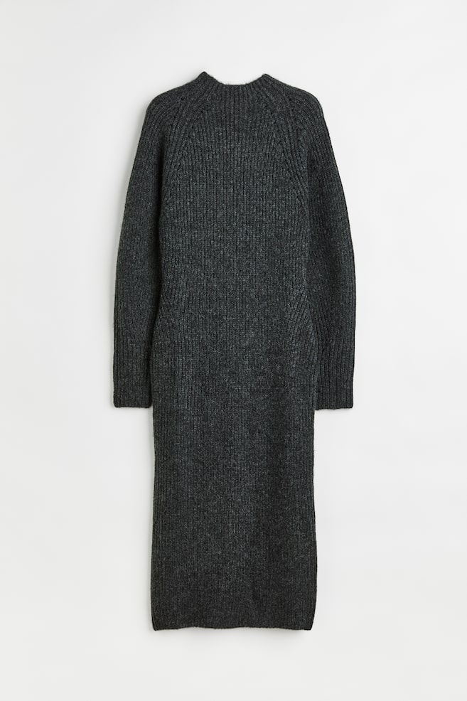 Rib-knit dress - Dark grey marl/Light beige marl - 2