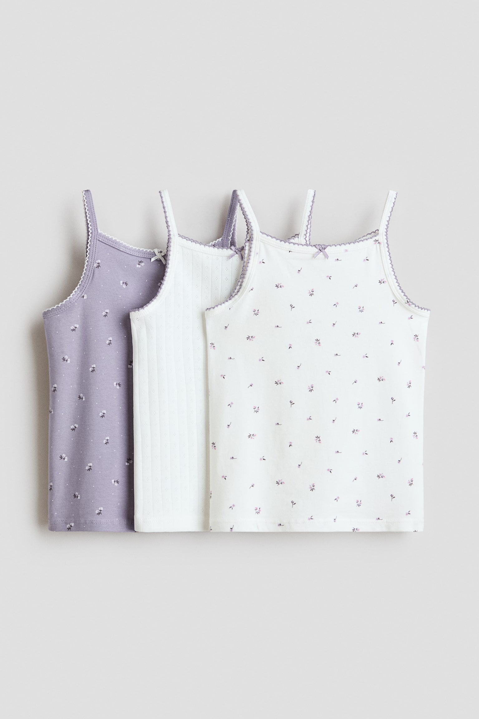3-pack cotton strappy tops - Lilac/Floral/Grey/Hearts/Dusty purple/Cherries