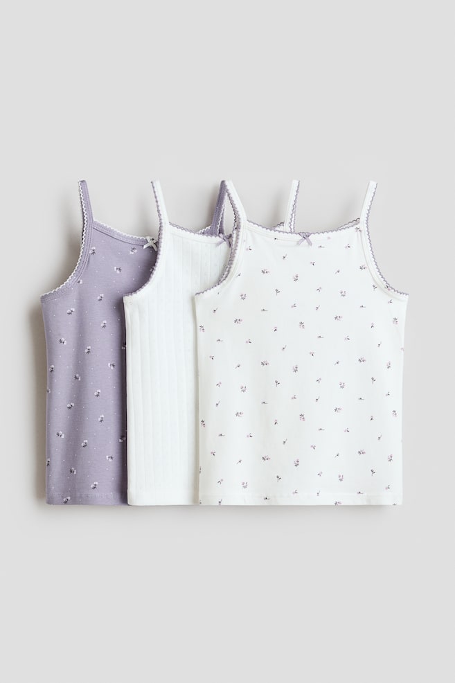 3-Pack Cotton Tank Tops - Lilac/floral/Gray/hearts/Dusty purple/cherries - 1