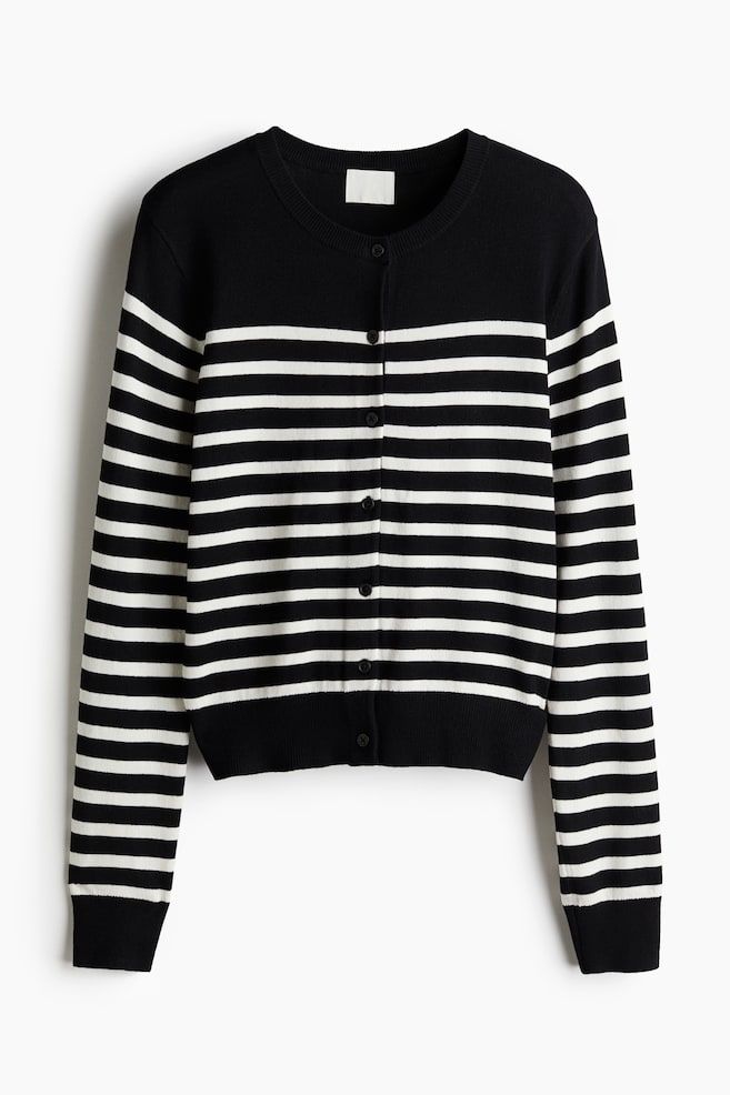 Fine-knit cardigan - Black/White striped/Brown/Black/Cream/Dark mole/Dark grey marl/Dark brown/Light beige/Dark grey/Bright orange/White/Black striped/Light greige - 1