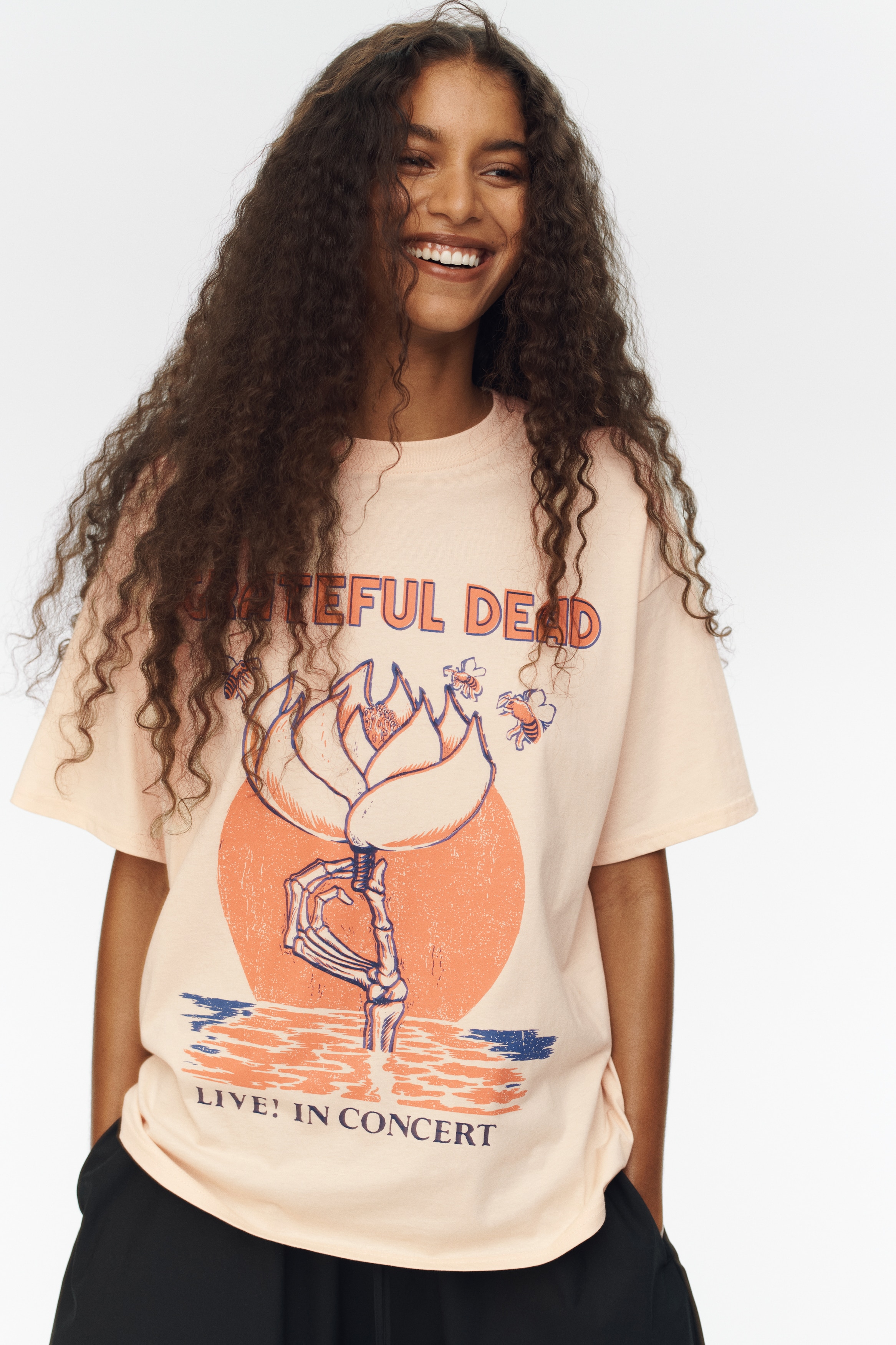 オーバーサイズ プリントデザインTシャツ - ライトスティールブルー