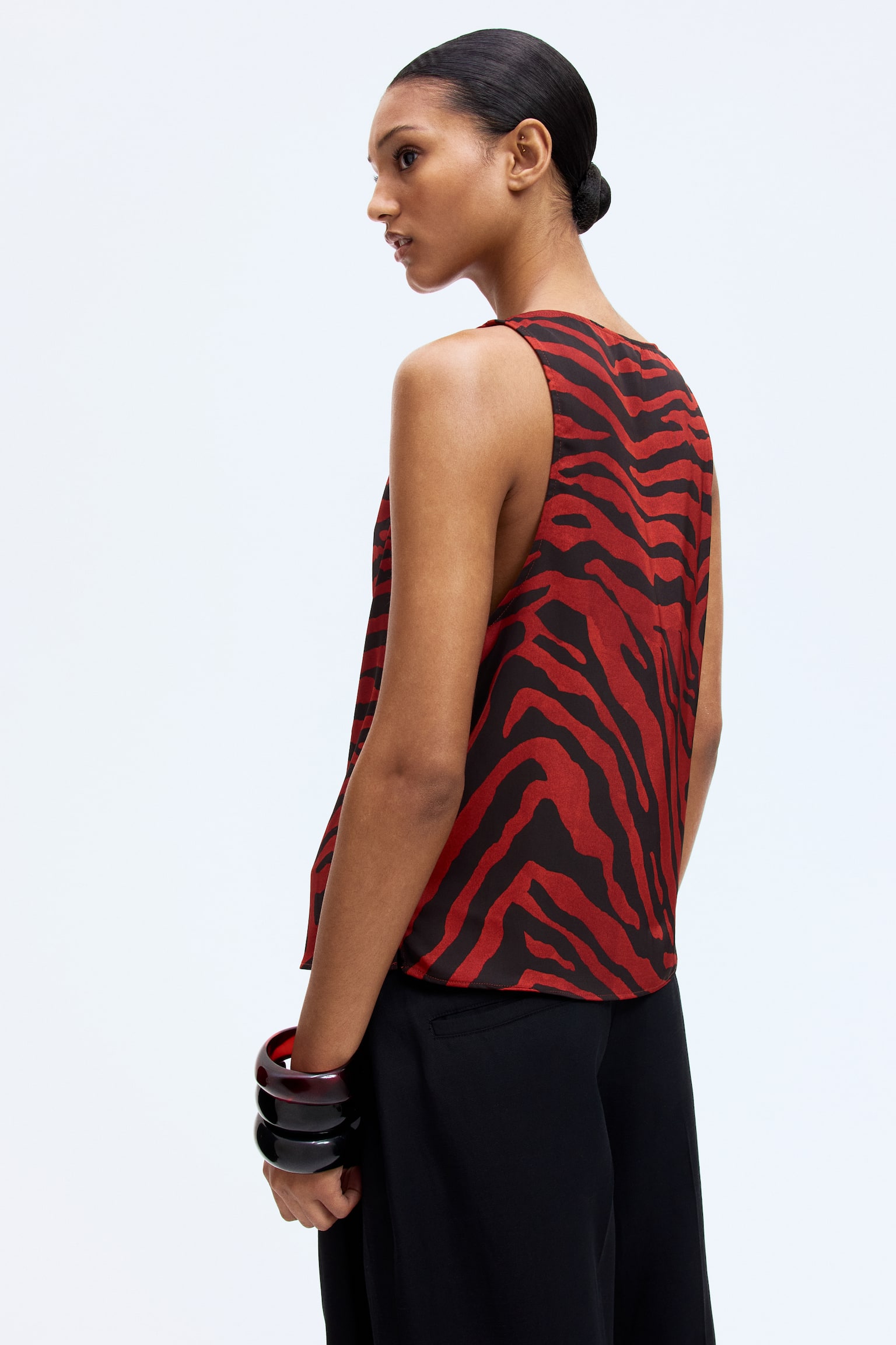 Cowl-neck satin top - Rust red/Zebra print/Cream/Black/Patterned - 4