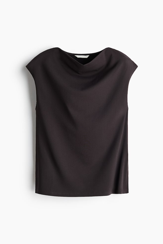 Cowl-Neck Jersey Top - Dark brown/Navy blue/Black - 1