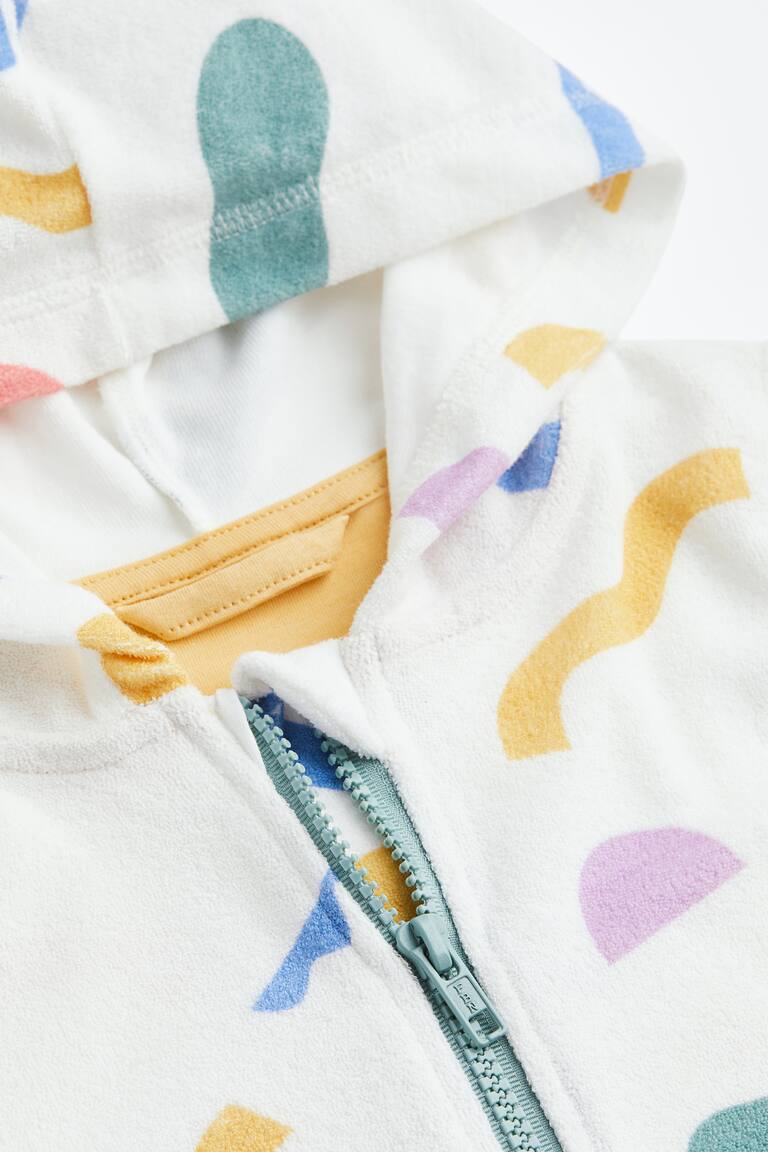 Patterned terry dressing gown Long sleeve Midi White/Patterned