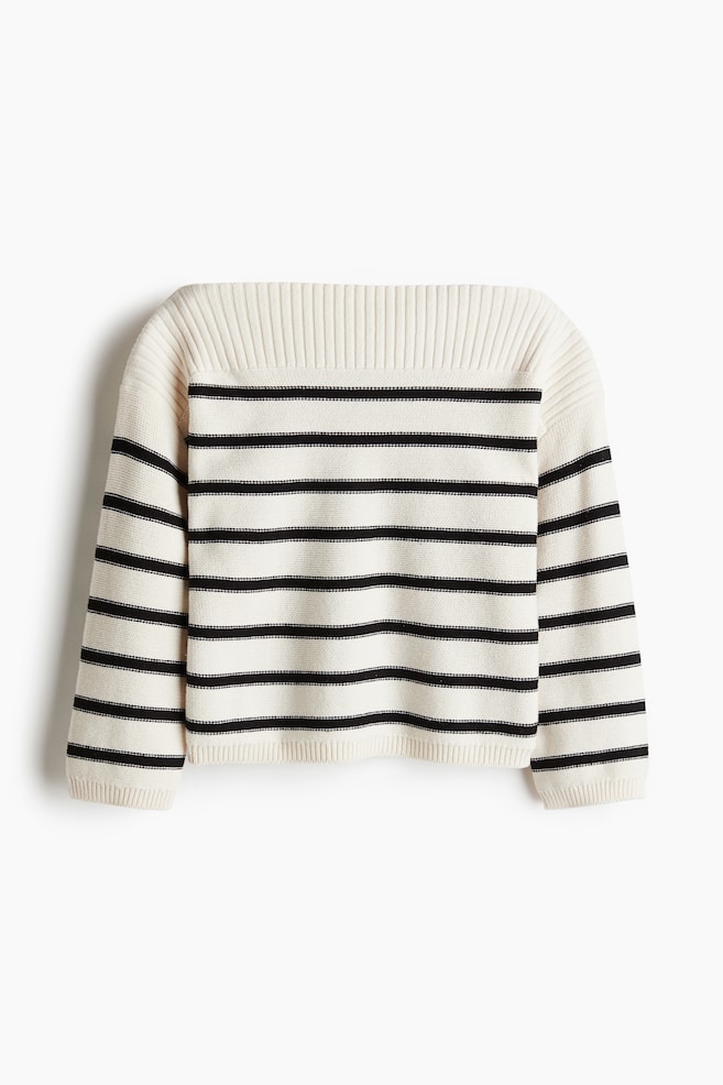 Jersey en punto del revés con escote barco - Crema/Rayas/Crema - 1