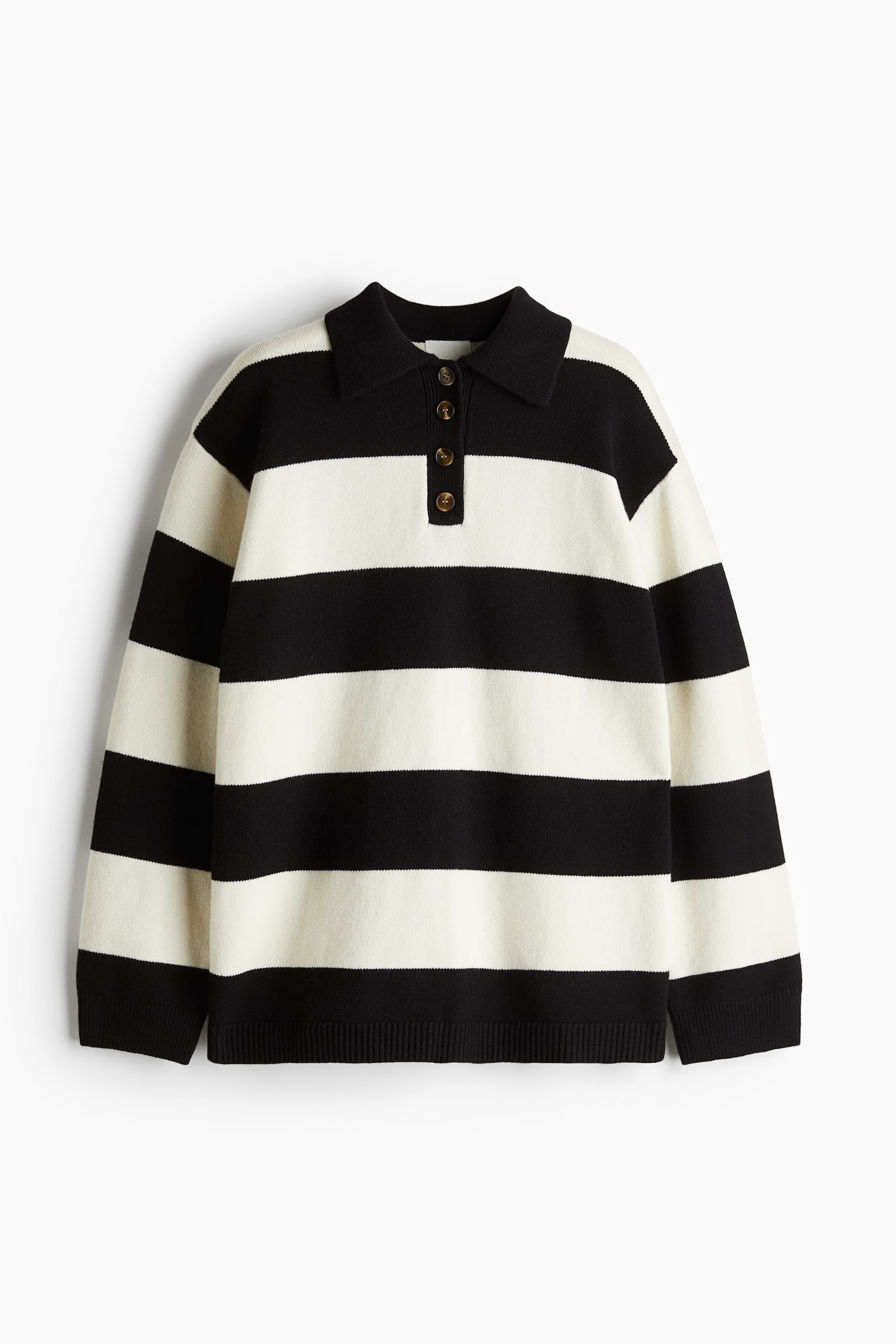 Fine-knit polo shirt - Black/White striped - 2