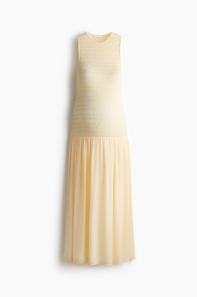 MAMA Vestido fruncido de punto - Amarillo claro/Marrón oscuro - 1