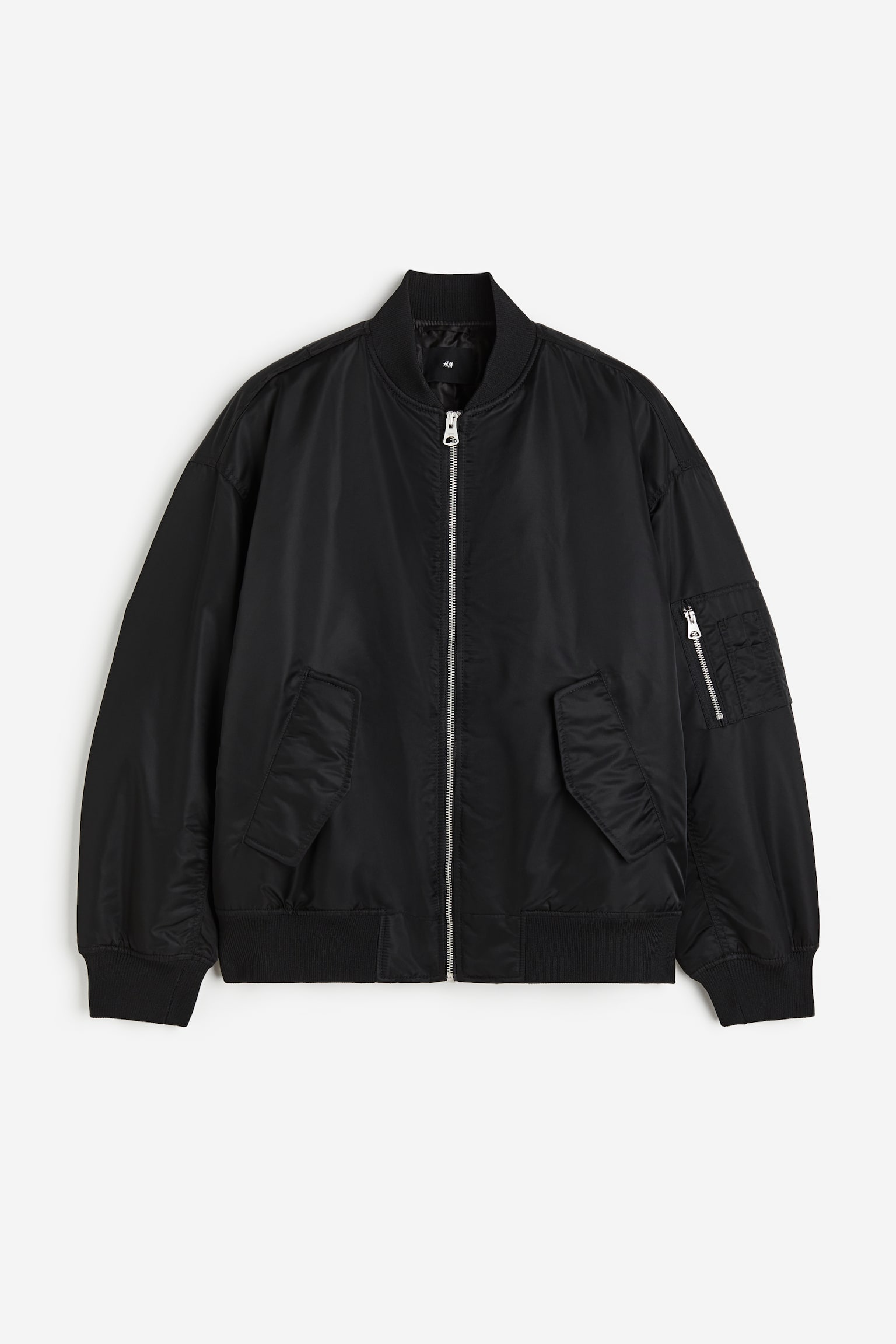 Loose Fit Bomber Jacket - Black/Dark beige/Blue - 1