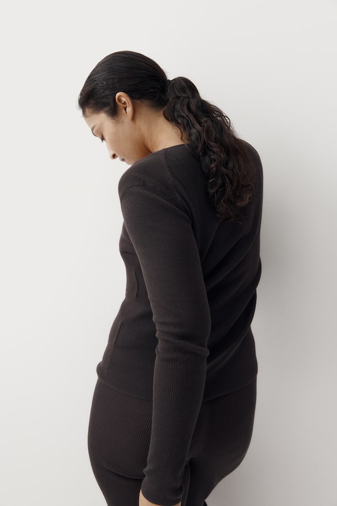 Geripptes Henleyshirt-Dunkelbraun - 3
