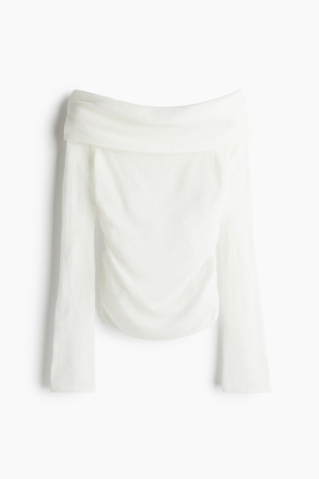 Sheer-knit off-the-shoulder jumper - Cream - 1