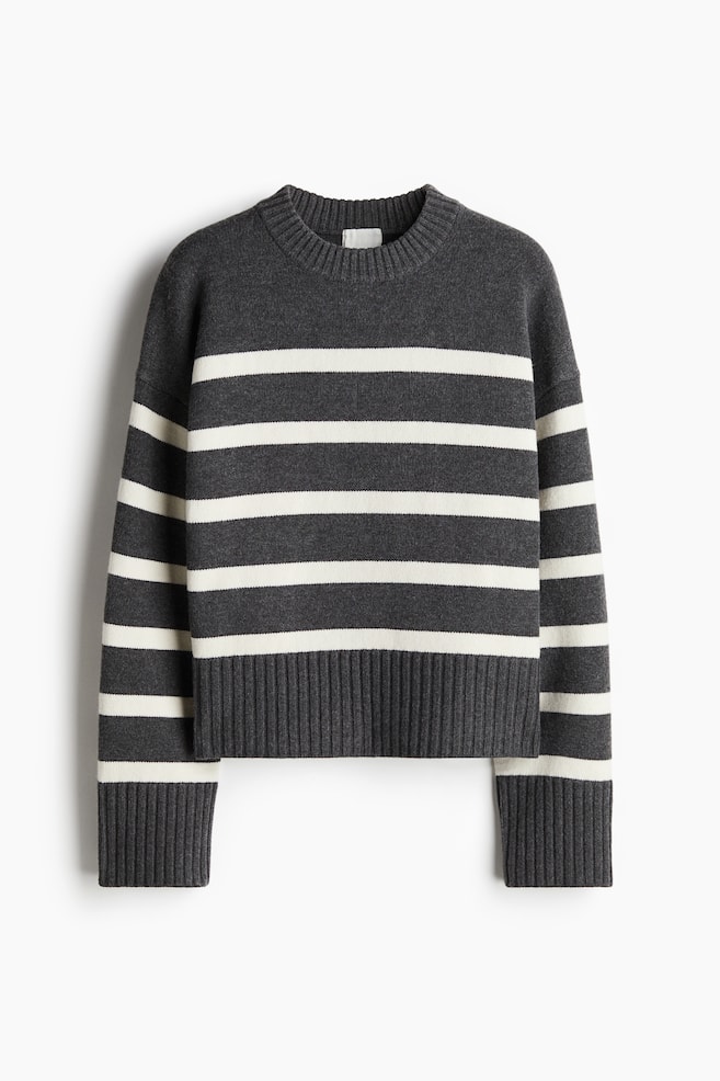 Fine-knit jumper - Dark grey/Striped/Navy blue/Striped/Cream/Striped/Cream - 1