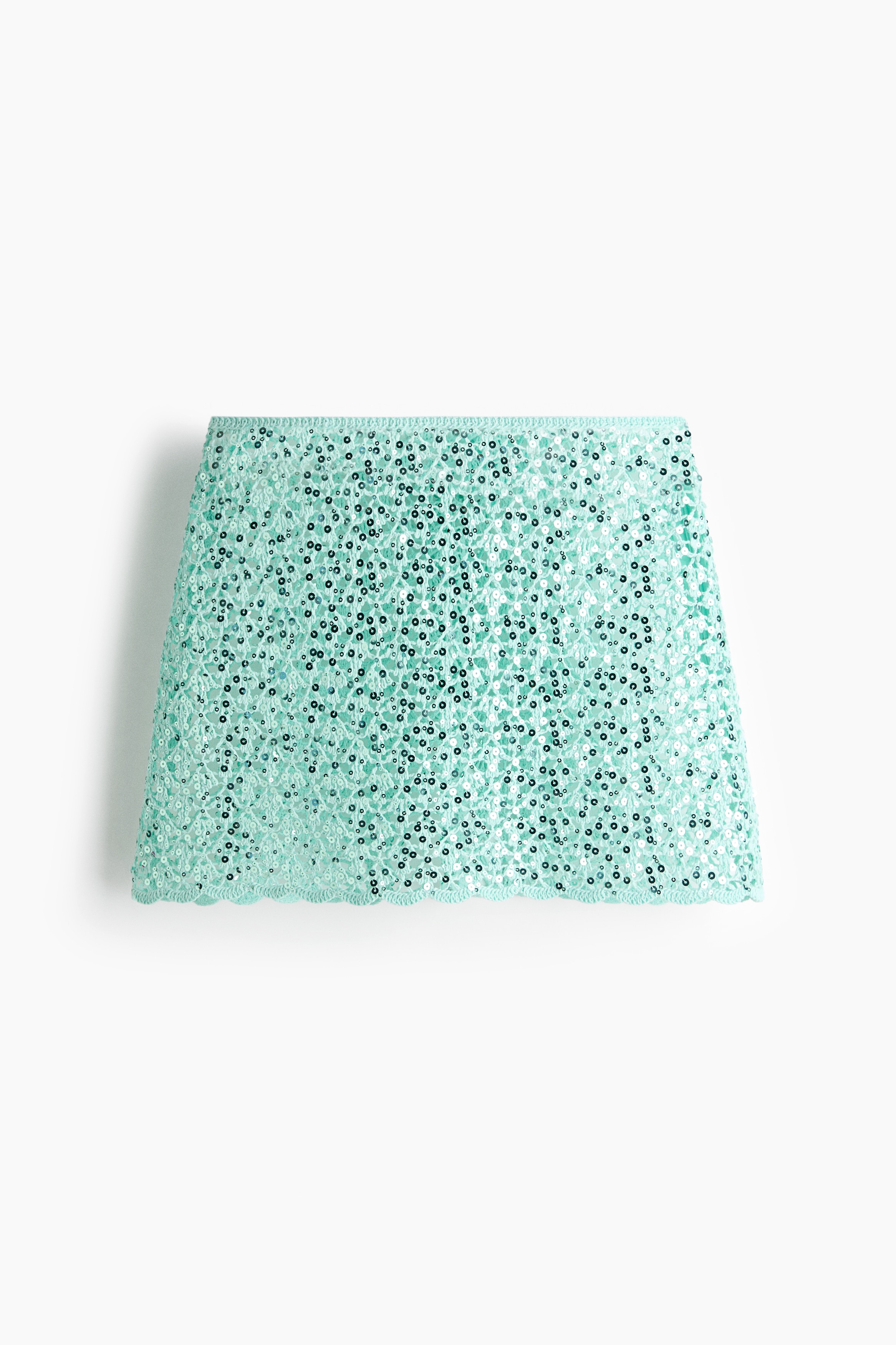 Sequined crochet-look beach skirt - Turquoise clair/Rose/Jaune