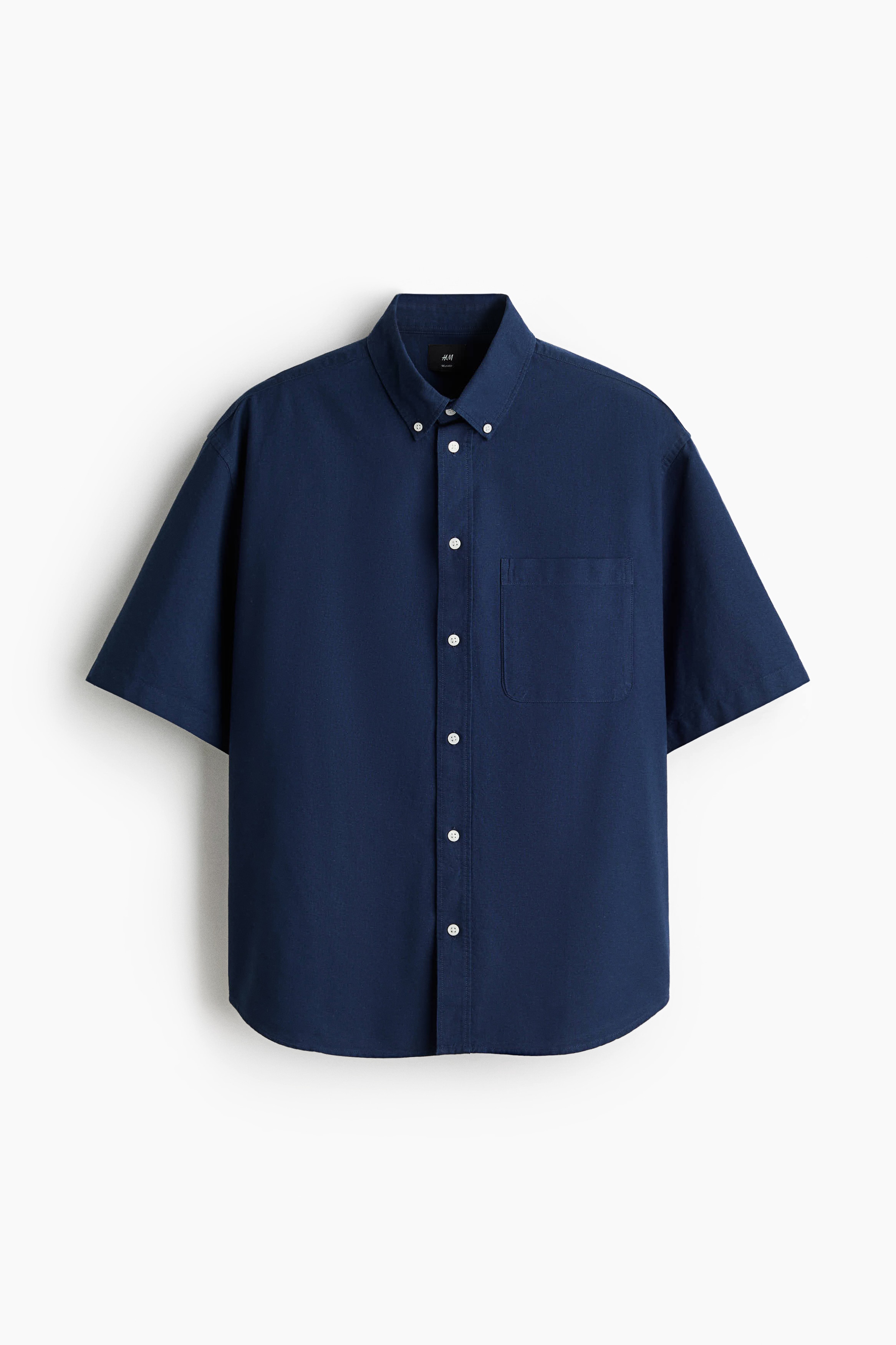 Relaxed-Fit Short-Sleeved Oxford Shirt - Dark blue/Blue/striped/White/Dark green/Green/Striped