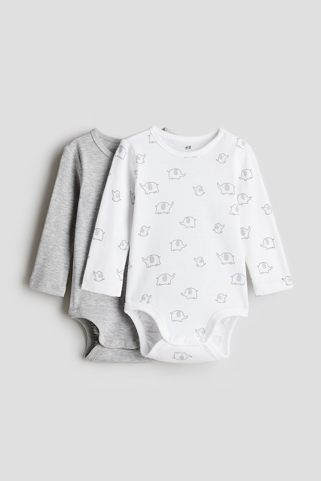 2-pack Long-sleeved Bodysuits - Light grey/Elephants/Beige/giraffes/Dark beige/bears/Light pink/hearts/Navy blue/dinosaurs/Light pink/cherries/Dark green/vehicles - 1