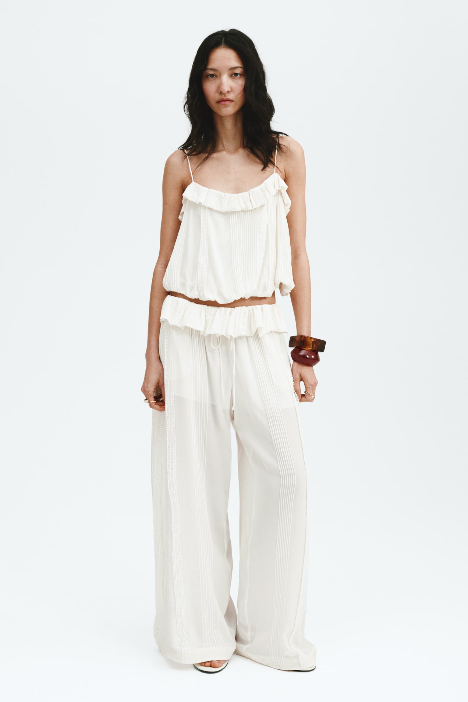 Pintucked trousers - Cream - 1