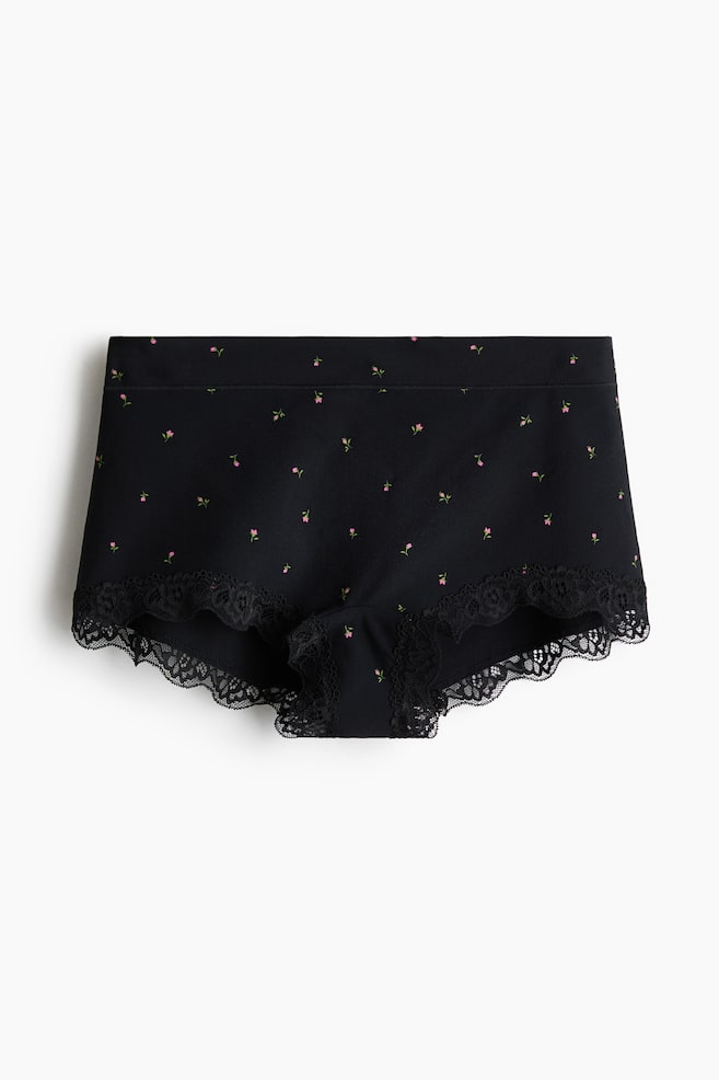 Boxerslips mit Spitzenbesatz - Schwarz/Geblümt - 1