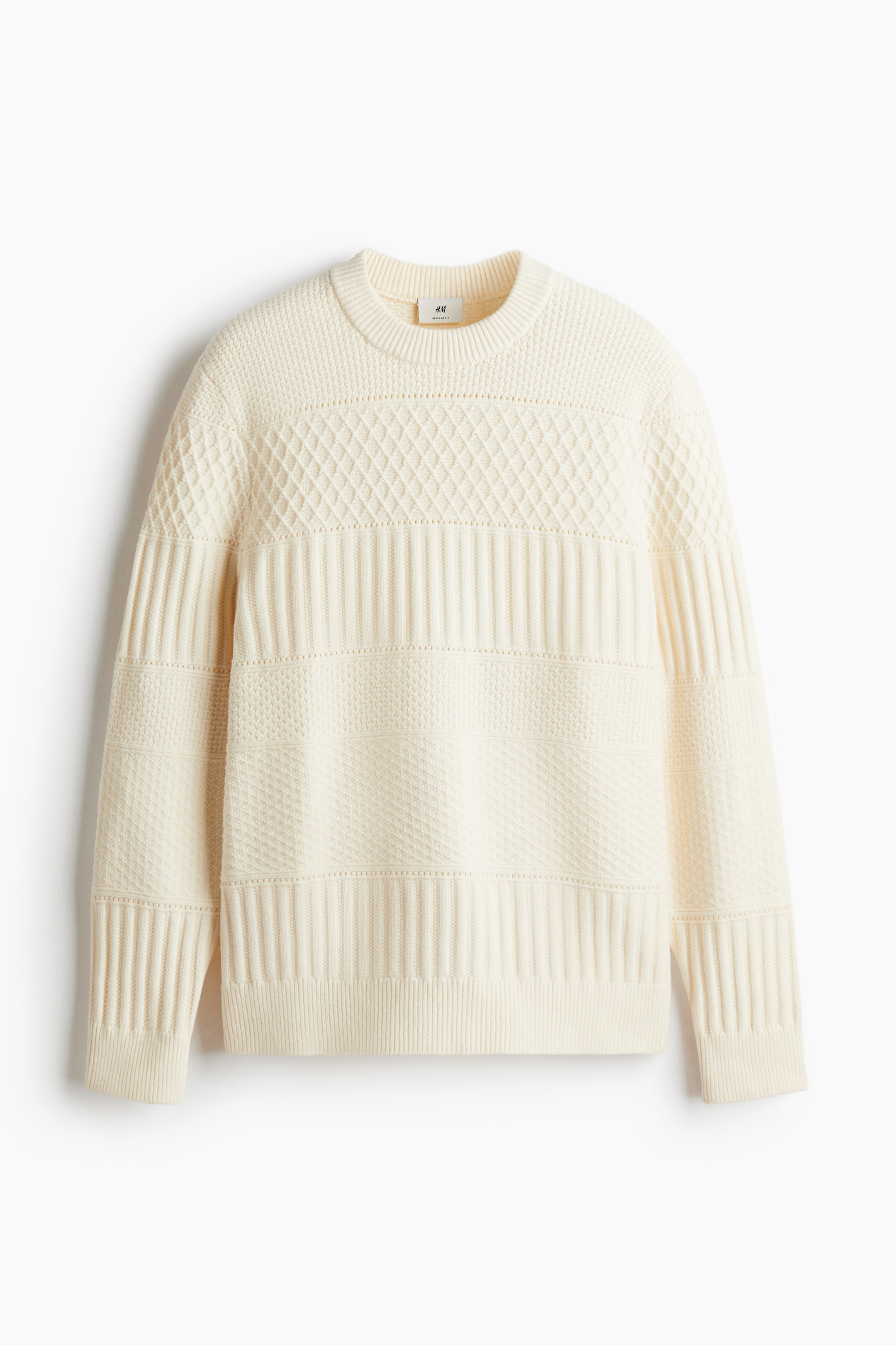 Regular Fit Textured-knit jumper - Cream - Men | H&M GB 7