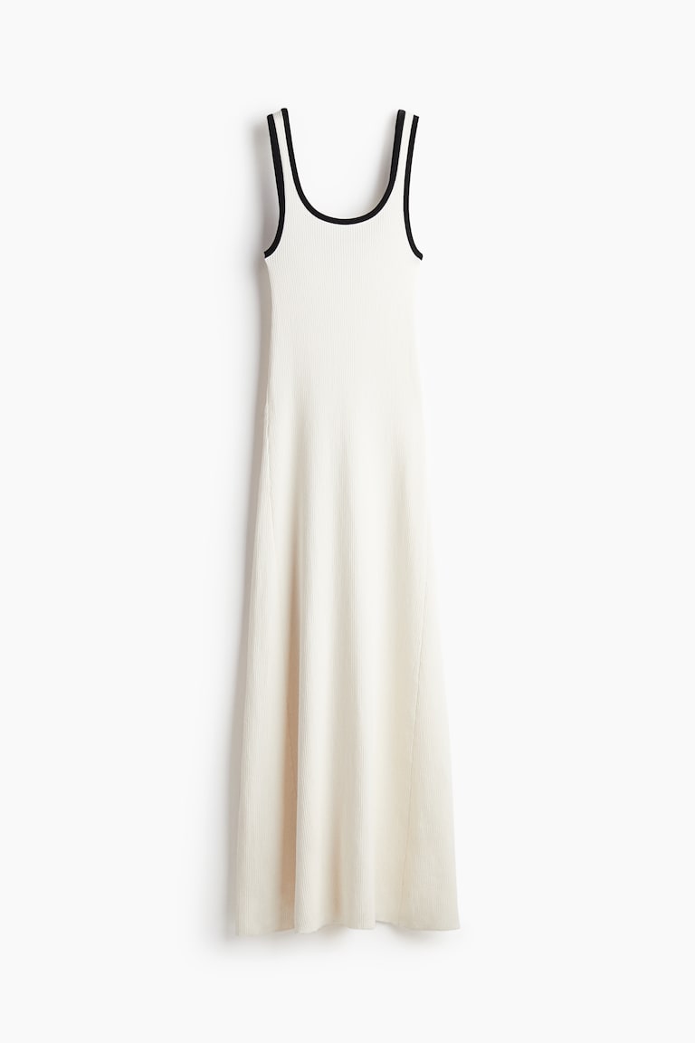 Women's Cream/black Rib-knit Dress with Flared Skirt | H&M US