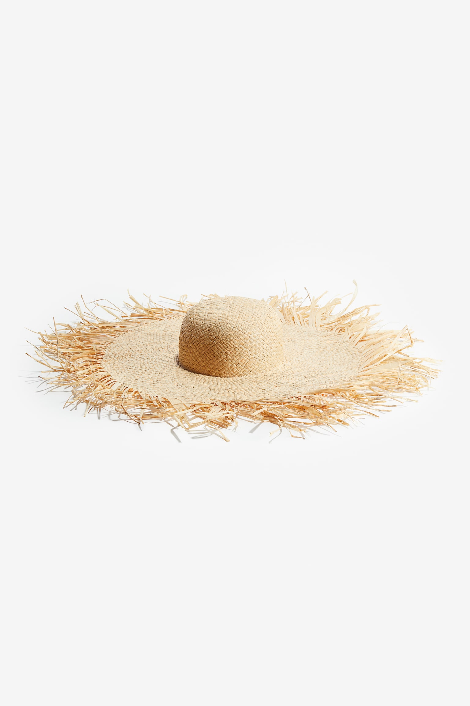 Frayed Brim Straw Hat - Beige - 2