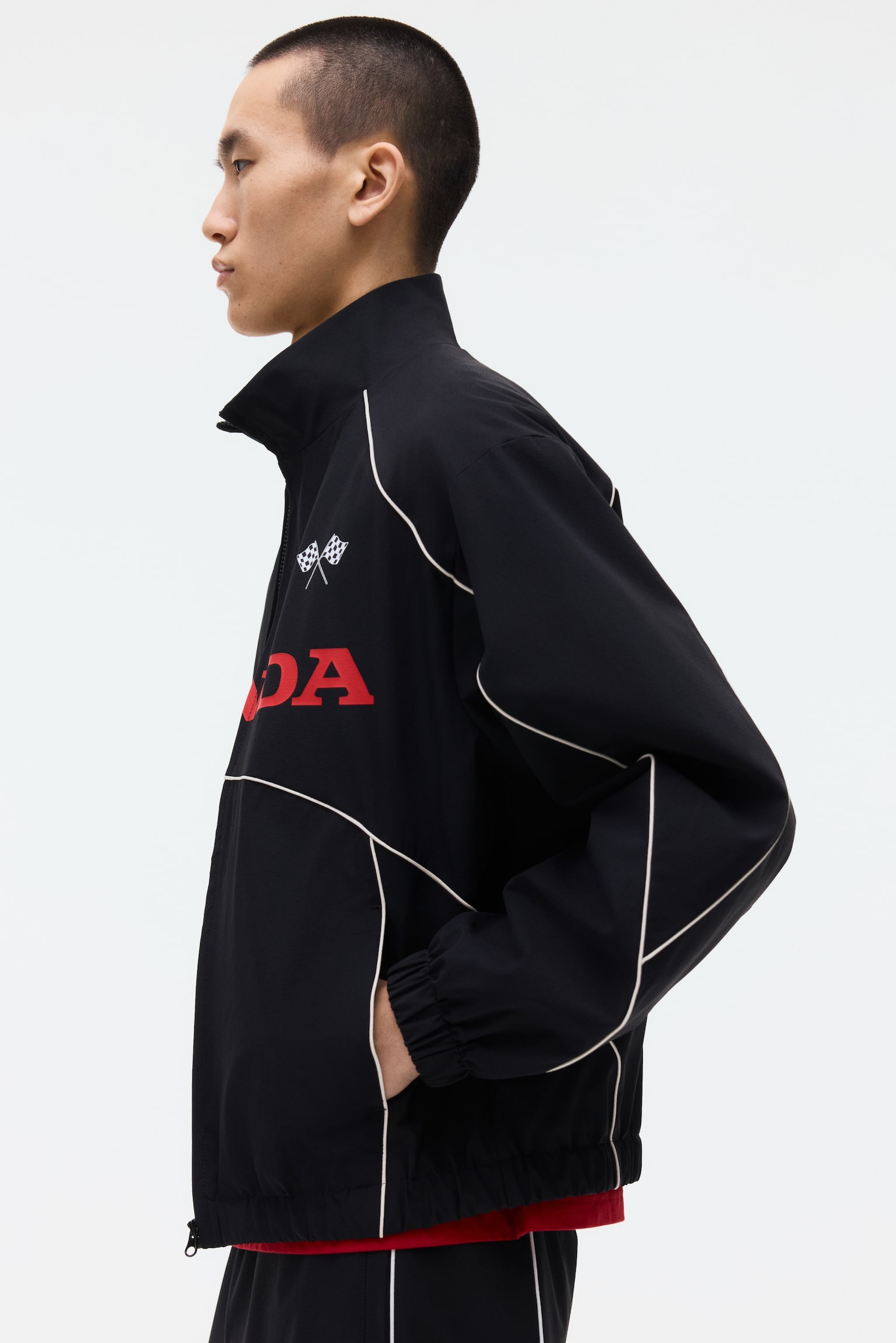 Loose Fit Printed nylon track jacket - Black/Honda - 7