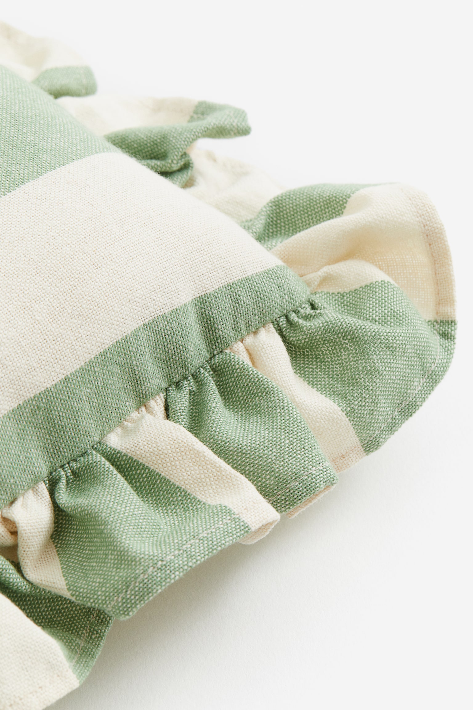 Frill-trimmed cotton seat cushion - Green/Striped/Dark red/Striped/Light mole - 2