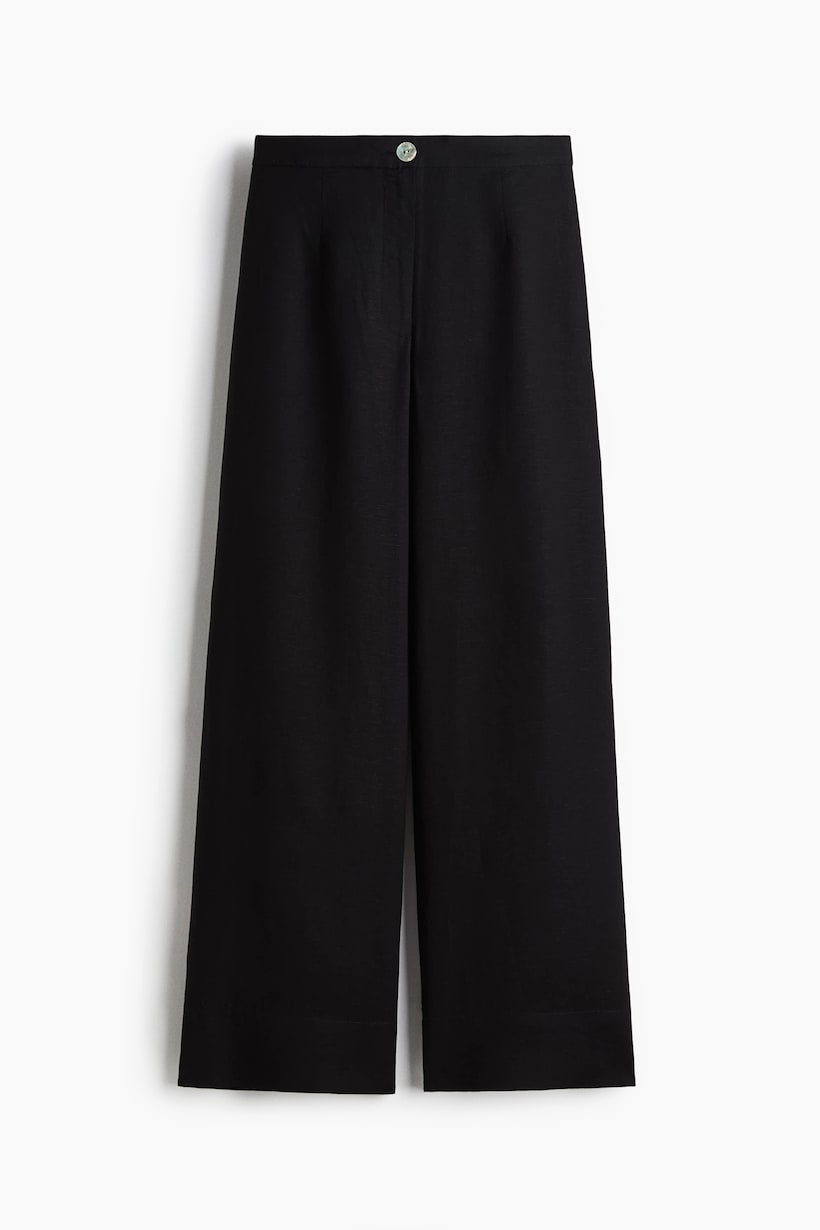 pierna ancha pantalÃ³n lino negro mujer