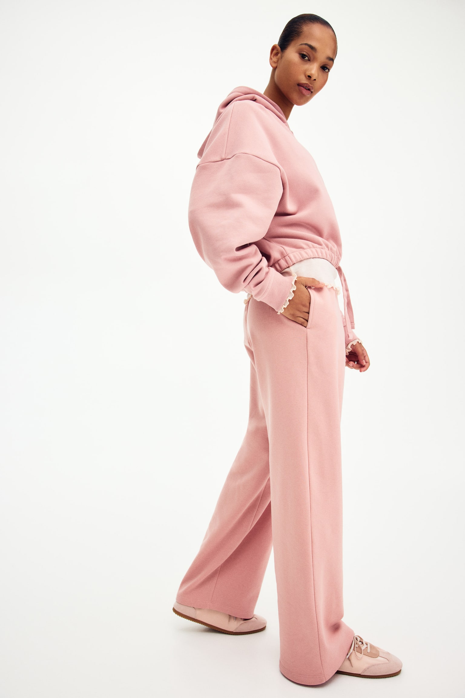 Sudadera con zíper, gorro y cordón de ajuste - Rosa claro/Café - 4