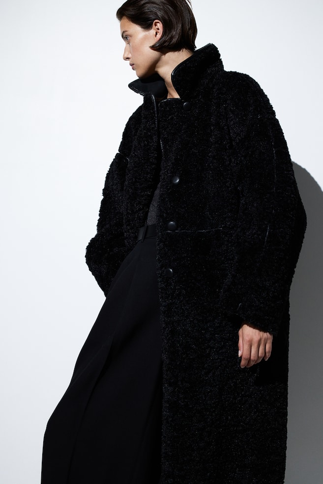 Manteau en tissu Teddy Bear - Noir/Beige - 1