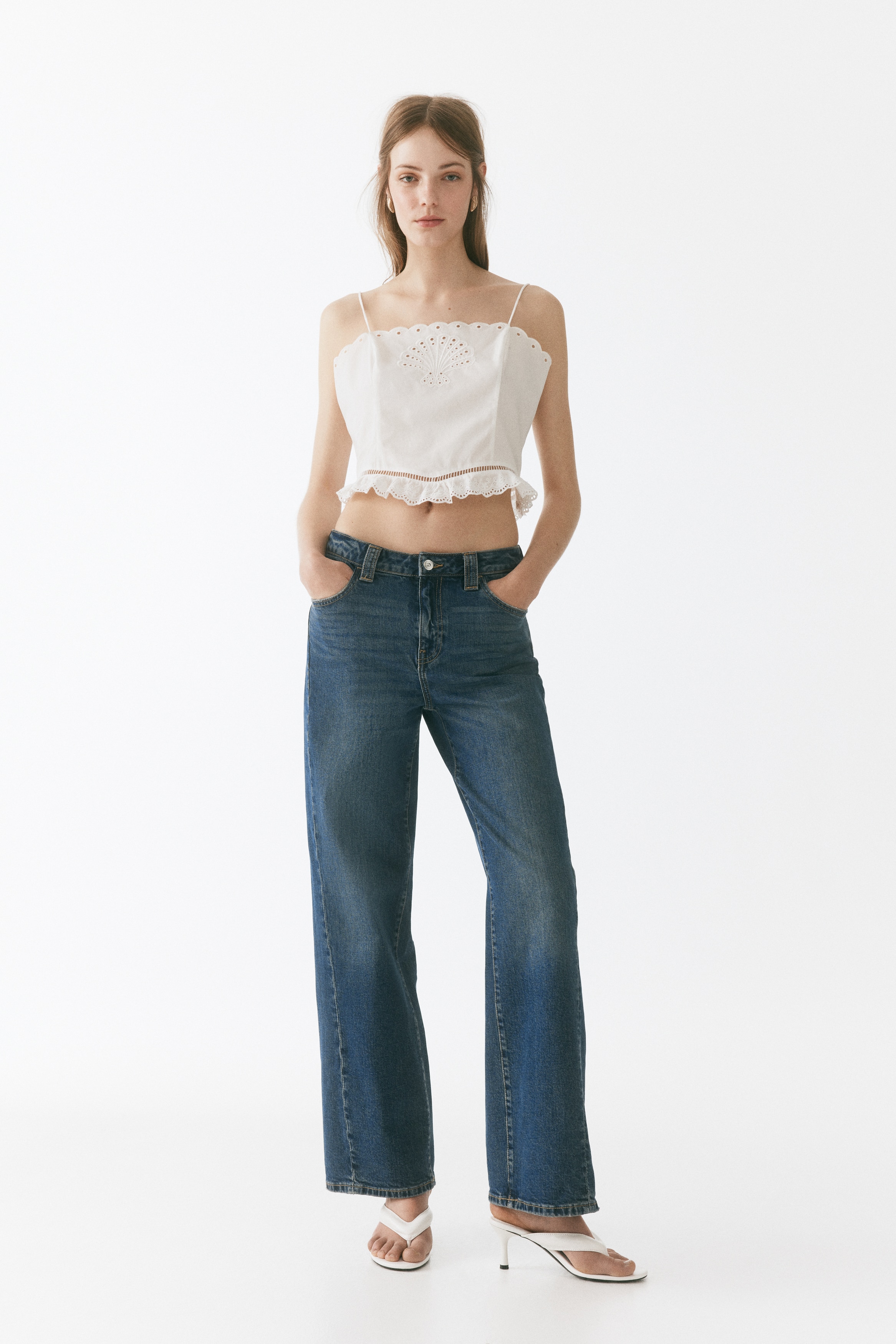 Wide High Waist Jeans-Dark denim blue