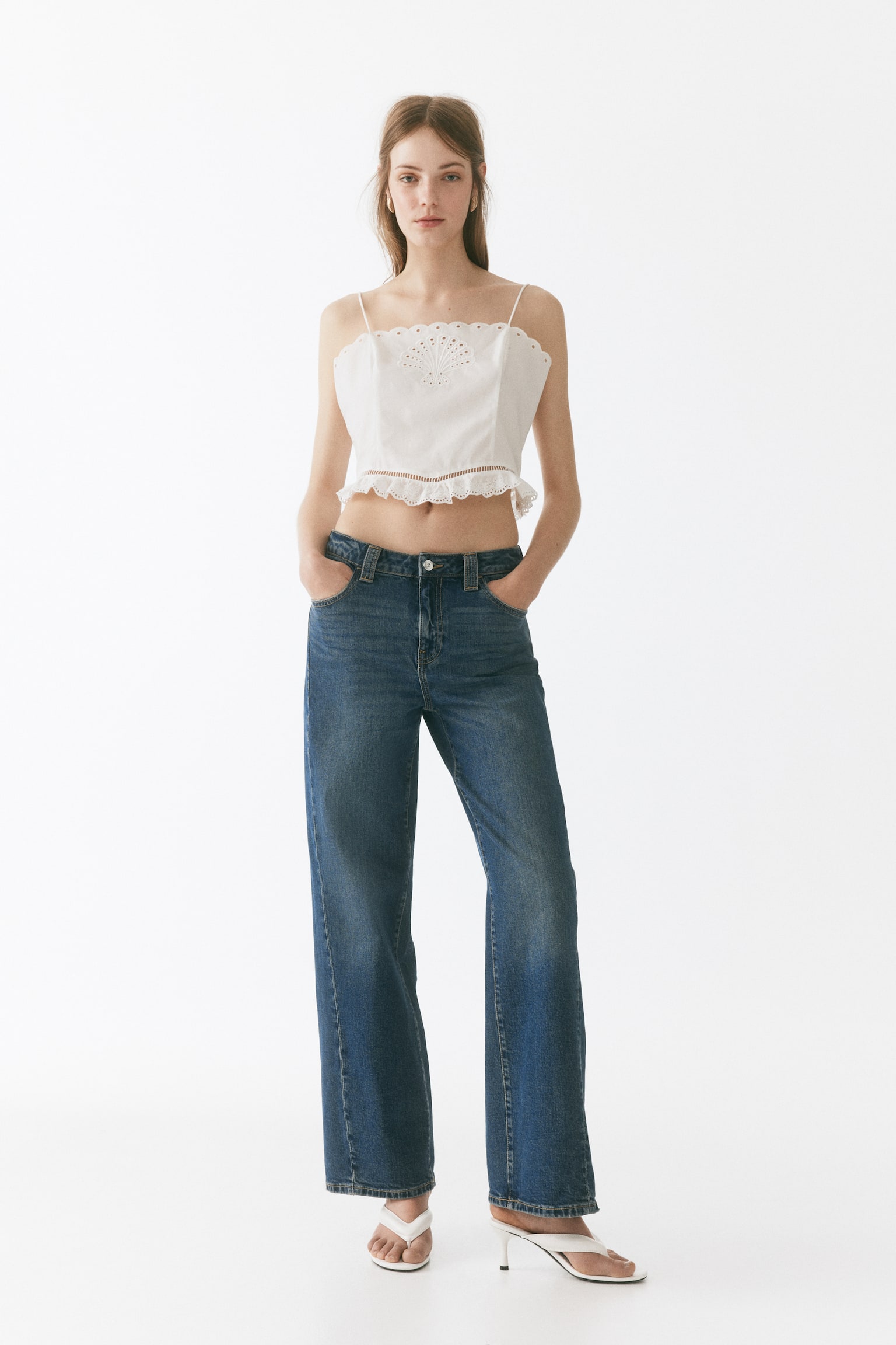 Wide High Waist Jeans - כחול ג'ינס כהה/כחול ג'ינס - 1